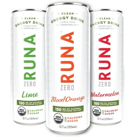 RUNA ZERO Organic Clean Energy Drink from the Guayusa Leaf, Variety Pack, Calorie Free & Sugar Free, 12 fl oz, 12 count
