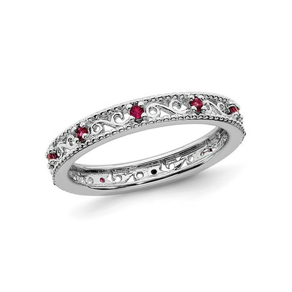 1/5 Carat (Ctw) Lab Created Ruby Band Stackable Ring in Sterling Silver