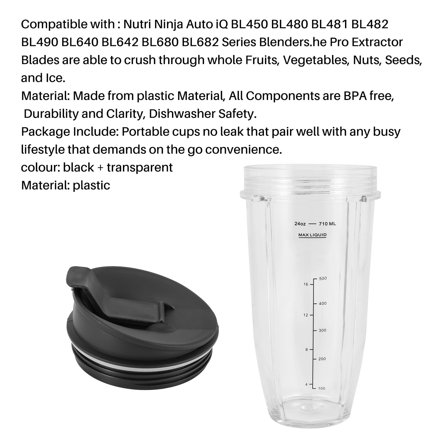 24 Oz Cup With Sip & Seal Lid Replacement Compatible With Nutri Ninja 24 Oz  Cups For Blender Bl450 BL454 Auto-iQ BL480 BL481 - Buy 24 Oz Cup With Sip &  Seal