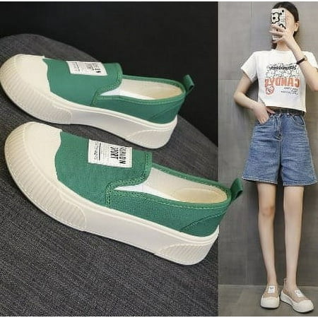 Women s Canvas Mesh Thick Bottom Shoes Cloud Slip Shoes One Stirrup Casual Shoes Board Shoes Running Shoes Foam Flat Shoes Biscuit Shoes Ultra-Comfy Breathable Sneakers