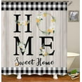 thumbnail image 3 of 4PCS Farmhouse Shower Curtain Set, Home Sweet Home Black and White Buffalo Plaid Floral Wreath Green Plant Leaves Botanical Lemon Fruit Country Rustic Bathroom Decor, Non-Slip Bath Mat, 3 of 7