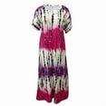 thumbnail image 2 of MORTTIC Women's Boho Tie-Dye Short Sleeve V-Neck with Side Slit Casual Summer Long Beach Maxi Dress Rose Red，L, 2 of 5