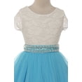 thumbnail image 2 of Flower Girl Dress Shiny Mesh Skirt with Pearl & Rhinestone for Big Girl Turq 12 JKS.2045, 2 of 4
