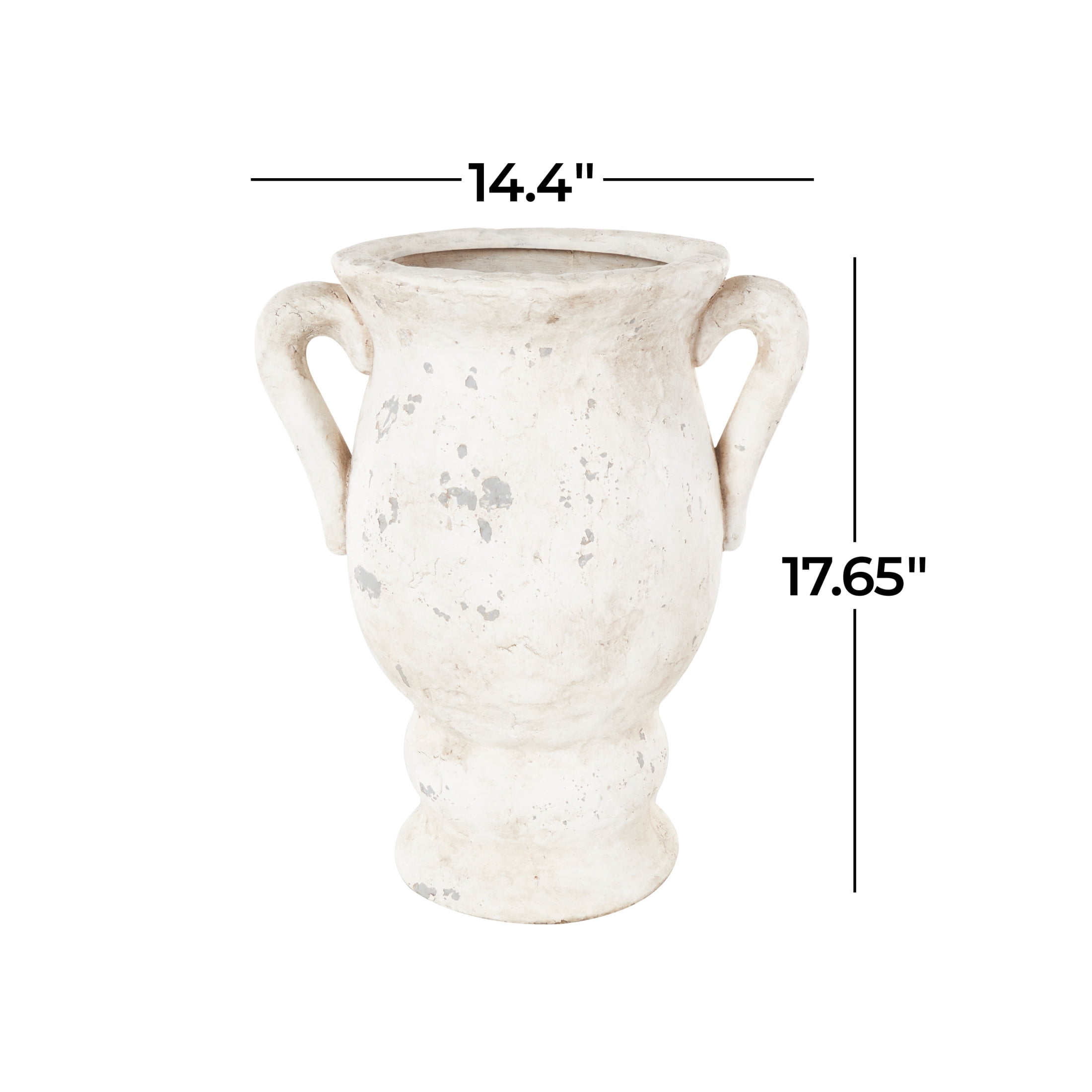 DecMode 18" Antique Style Distressed Cream Ceramic Vase with Handles