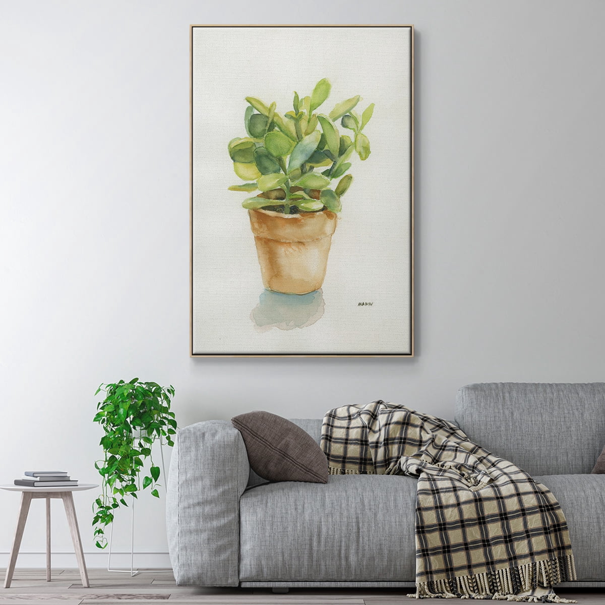 Succulent I Framed Premium Gallery Wrapped Canvas - Ready to Hang - 27 x 41 - Natural Wood Floating Frame