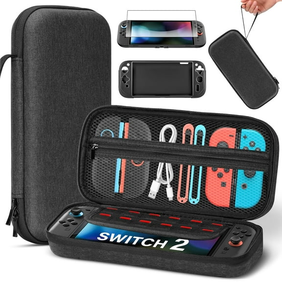 Switch 2 Carrying Case for NS Switch 2 (2025) Hard Shell Travel Case with Screen Protector, Silicon Protective Cover - Portable Travel Bag for Switch2 Console and Accessories - Black