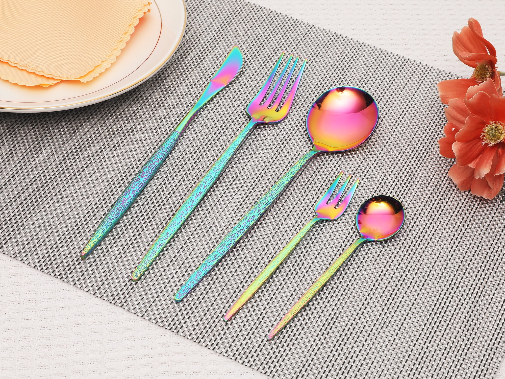 Unique Bargains Stainless Steel Flatware Set Colorful 20 Pcs