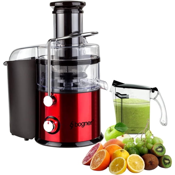 Extractor De Jugos Centrífugo, Rojo, Acero Inoxidable 800w Bogner Bogner BJE02R