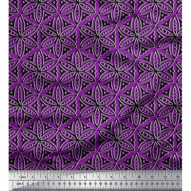 Soimoi Silk Fabric Floral Block Decor Fabric Printed Yard 42 Inch Wide