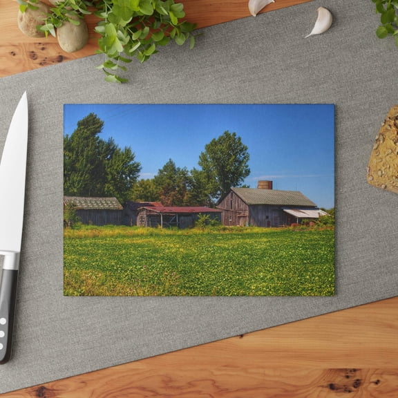 U R There Photography Birch Run Road Greys I Rustic Farmhouse Tempered-Glass Cutting Board 8"x 11"