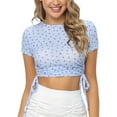 thumbnail image 1 of HTOOQ Womens Ribbed Crop Top with Drawstring Short Sleeve Ruched Crop Tops Scoop Neck Tee Shirts for Women, 1 of 7