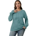 thumbnail image 3 of Women'S Long Sleeve Shirts Pleated Business Casual Crew Neck Blouses with Smocked Cuffs Lake Green S, 3 of 5