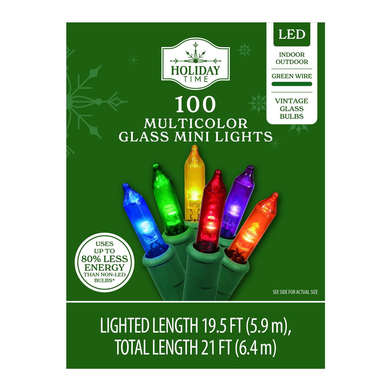 Indoor/Outdoor 100-Count LED Glass Mini Christmas String Lights, Multicolor, 19.5', by Holiday Time