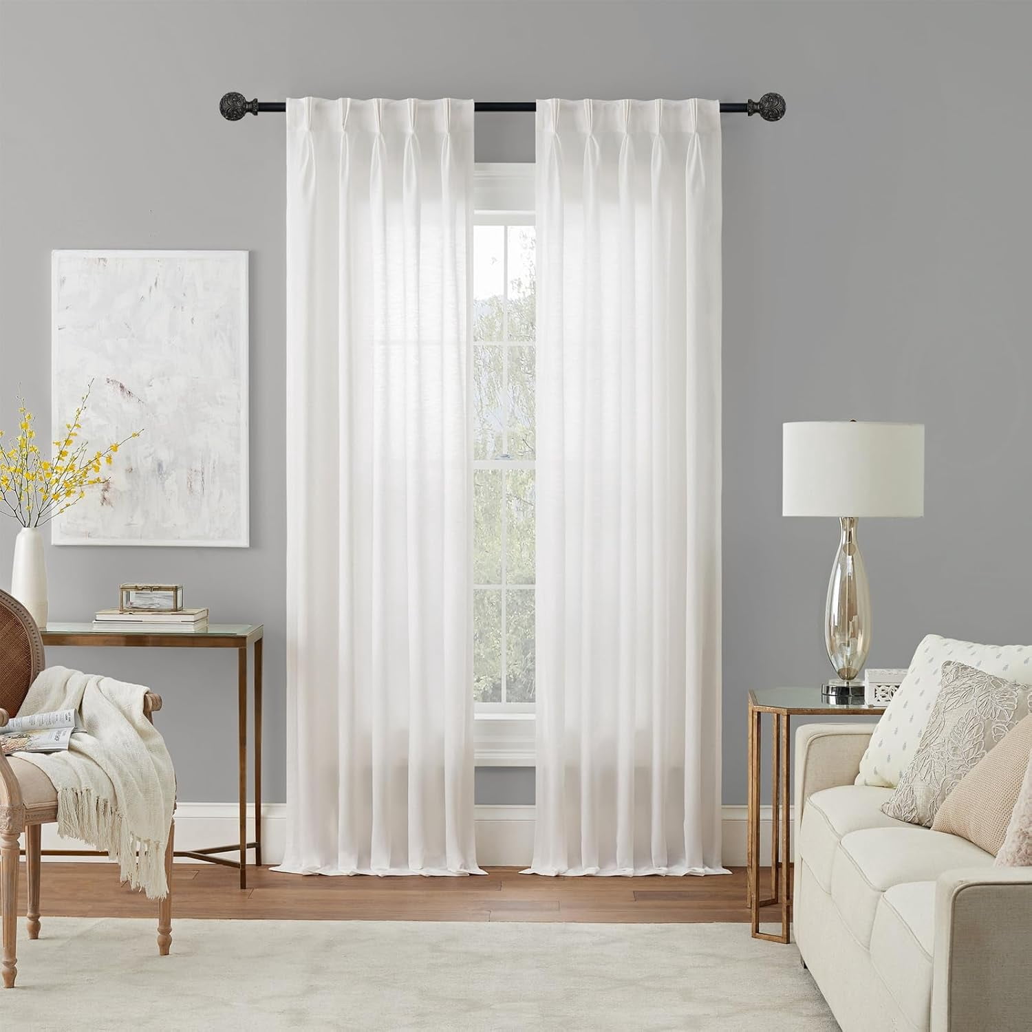 Urbanest Adjustable Single Curtain Rod Set Burnt Gold Scroll Ball Finials – 1 - Inch Diameter, With Black Rod, 84–120 Inches