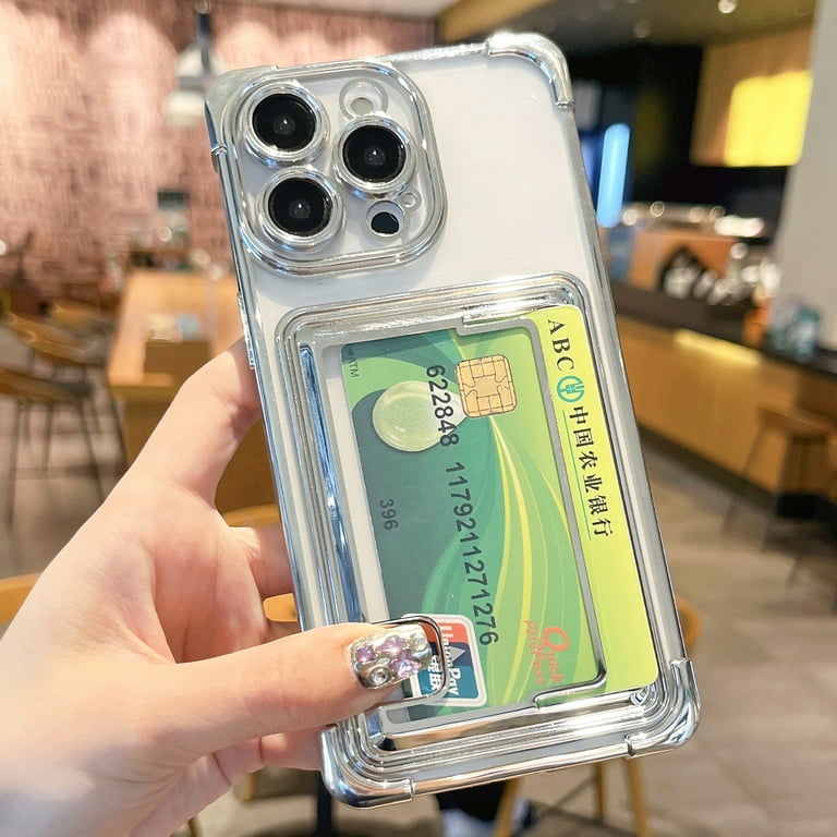 Plating Transparent Wallet Phone Case for iPhone 11, Clear Card