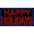 thumbnail image 1 of Red Double Stroke Happy Holidays LED Neon Sign 20 x 37 - inches, Clear Edge Cut Acrylic Backing, with Dimmer - Bright and Premium built indoor LED Neon Sign for special occasion decor., 1 of 7