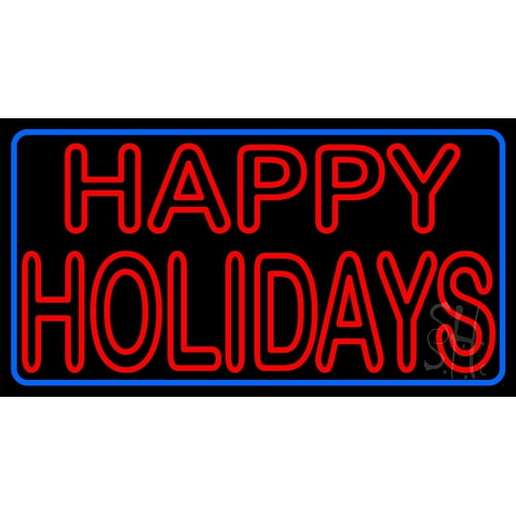 Red Double Stroke Happy Holidays LED Neon Sign 13 x 24 - inches, Clear Edge Cut Acrylic Backing, with Dimmer - Bright and Premium built indoor LED Neon Sign for special occasion decor.