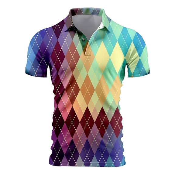 MIXUE Polo Shirts For Men Plaid Print Lapel Button Down Short Sleeve Casual Slim Fit Tops Streetwear,Green,XXXXL