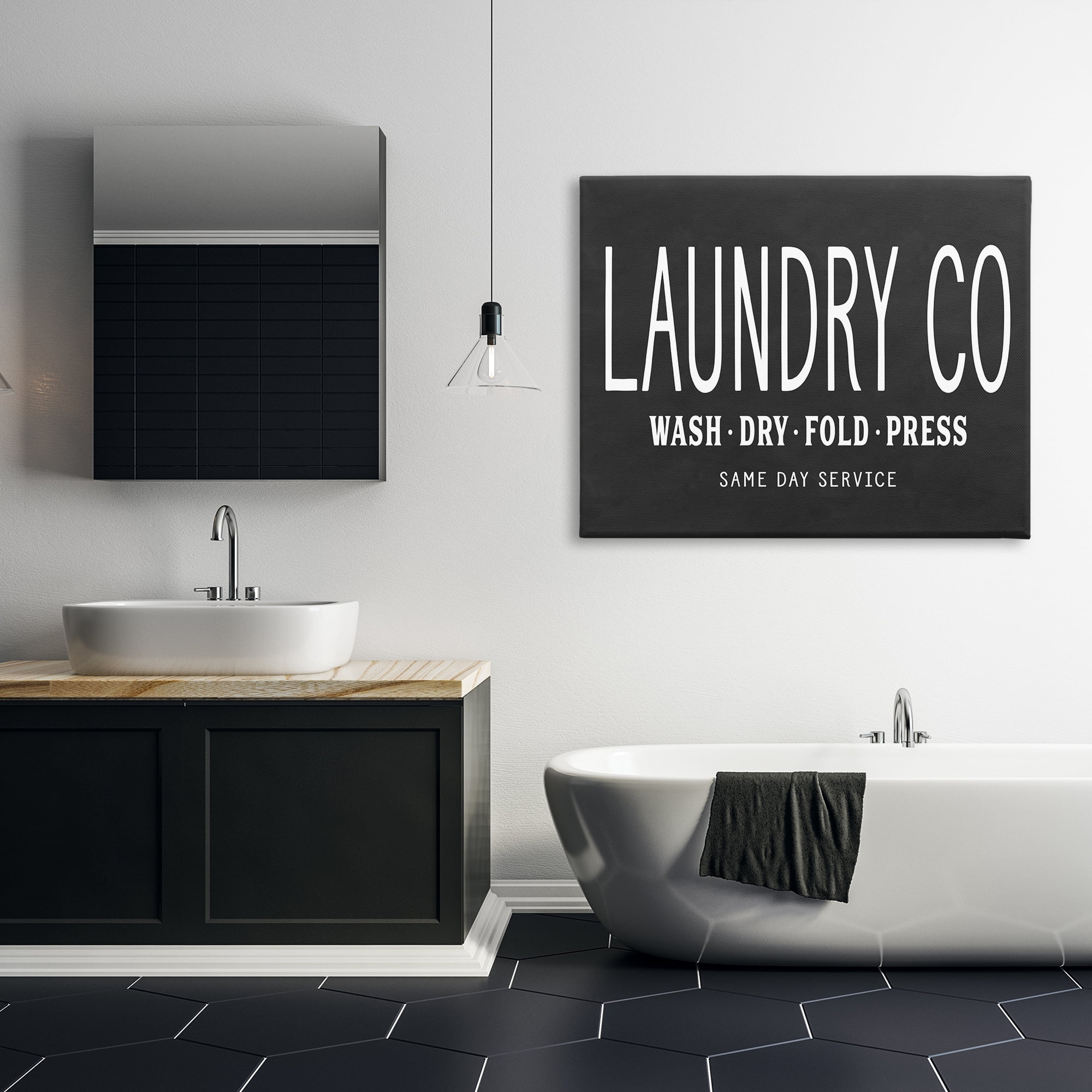 Stupell Industries Laundry Essentials Chalkboard Bath & Laundry Painting Wrapped Canvas Art Print Wall Art, 48 x 36
