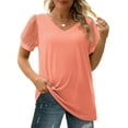 thumbnail image 4 of MOSHU Summer Womens Tops Dressy V Neck Blouses for Women Swiss Dot Puff Sleeve Shirts, 4 of 9