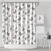 White Butterfly Pattern Shower Curtain 84"x72" ,Bathroom Decorative Shower Curtains Set with 12 Hooks,Modern Waterproof Washable Shower Curtain