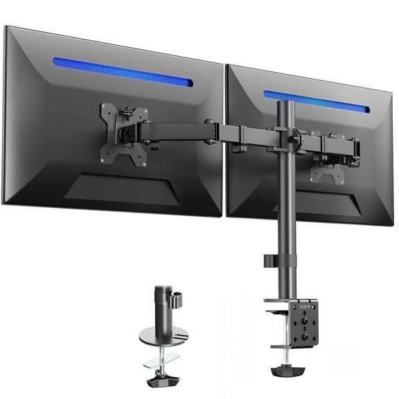 VIVO Black Dual Monitor Adjustable Desk Mount, Fits Screens up to 24"