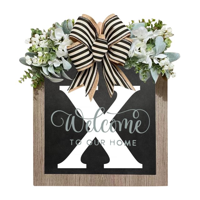 Corona redonda para puerta de entrada ionze con letras en inglés, letrero de bienvenida, corona con lazo, decoración colgante para puerta de entrada exterior (BR)