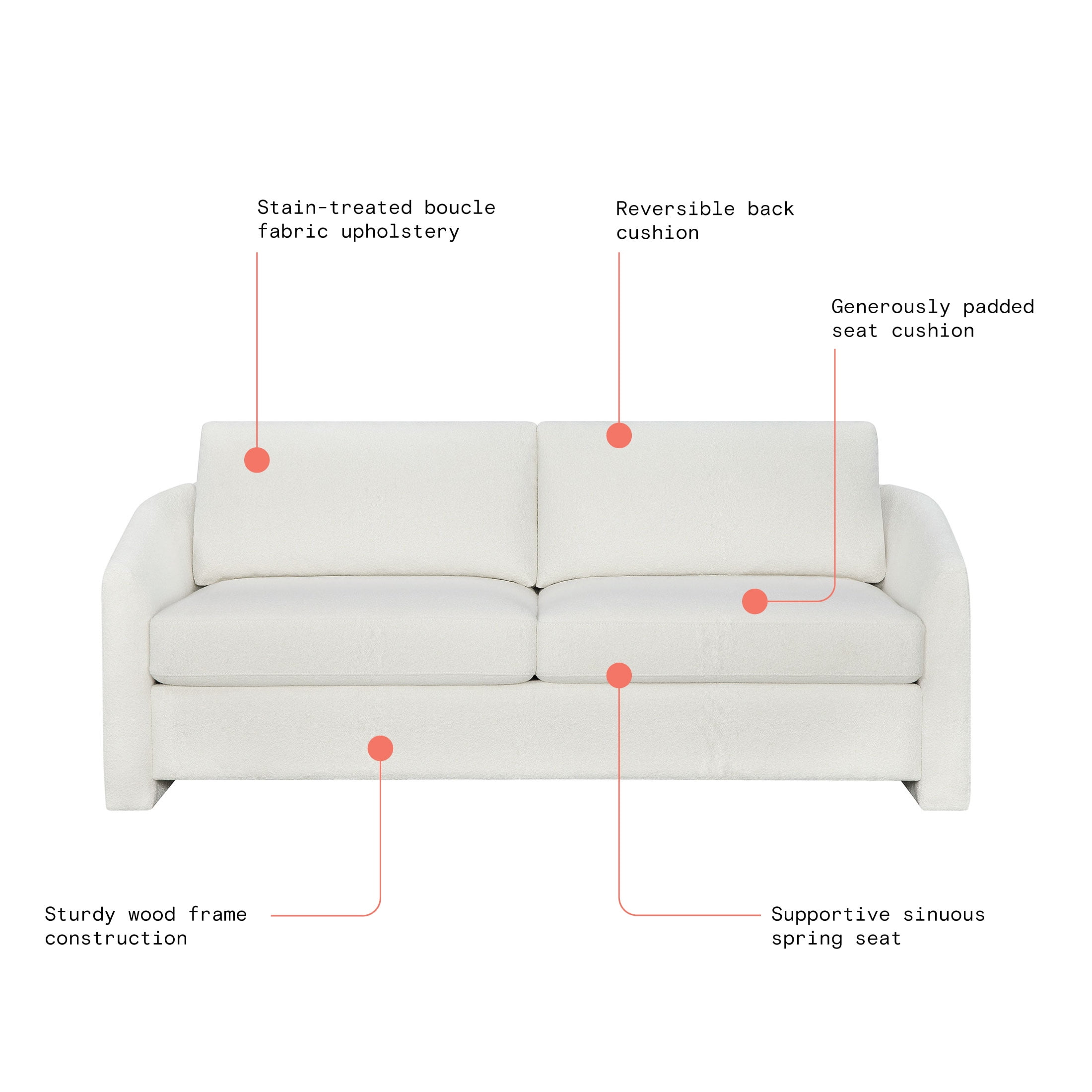 Beautiful Drew 72.2" Sofa by Drew Barrymore for Adults, Cream Bouclé