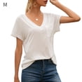 thumbnail image 1 of Camiseta con cuello en V Blusa de verano Color sólido Manga corta Mujer suelta Top, M, Blanco Scienceny AP001219-10, 1 of 7
