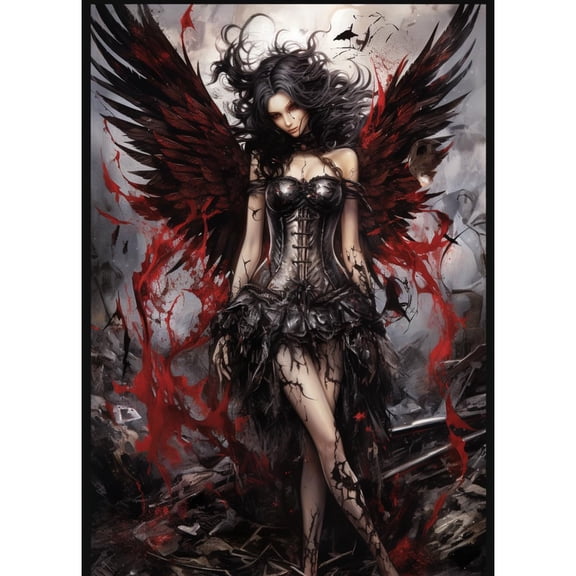 Dark Angel Woman with Black Wing 5D Diamond Art DIY Paint with Full Drill Round Diamond Gems Painting by Number Kits for Adults Art Craft Home Wall Decor 11.8x15.8in(1)