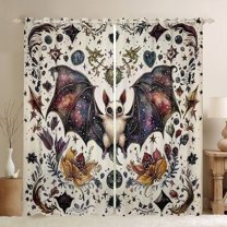 jejeloiu Spooky Halloween Bats Curtains Pack of 2 (42x84 Each),Horror Gothic Theme Curtains Blackout,Retro Country Flower Bedroom Curtains For Child,Microfiber Bedroom Decor