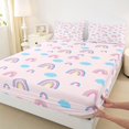 thumbnail image 3 of Manfei Watercolor Rainbow Fitted Sheet Queen, Galaxy Cloud Print Bedding, Light Pink, 3-Piece, 1 Fitted Sheet and 2 Pillowcases, 3 of 6