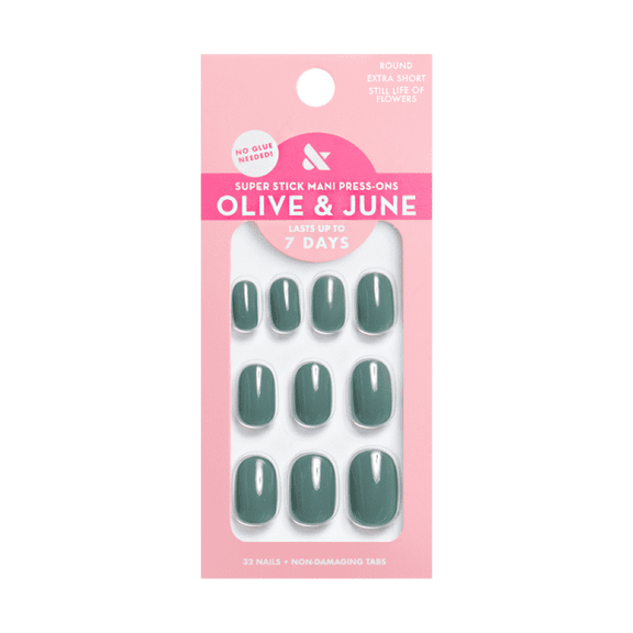 Olive & June Super Stick Mani Extra Short Round Press-On Tabs, Still Life of Flowers, 32 Pieces