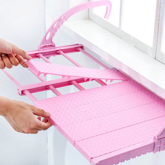 WORGEOUS Balcony Drying Shoe Rack Foldable Window Clothes Drying Rack Laundry Clothes Dryer Portable Indoor Towel Storage Rack - 38-55cm (Pink)