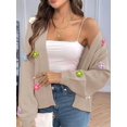thumbnail image 6 of Women'S Cropped Cardigan Sweaters Boho Crochet Floral Embroidery Oversized Open Front Knit Sweater Outwear Khaki S, 6 of 8