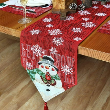 

Haykey Table Runners Christmas Snowman Embroidery Table Runner Decoration Cotton Linen Tablecloth Valentines Decorations