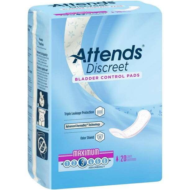 Attends Discreet Bladder Control Pads ADPMAX Maximum Pack of 20, White