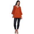 thumbnail image 5 of Moomaya Bell Sleeve Cotton Tunic For Womens V-neck Plain Summer Schiffli Top, 5 of 8
