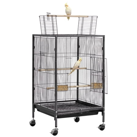 VEVOR Bird Cage, 18 x 18 x 30 inch, Open Flat Top, Wrought Iron Bird Flight Cage with Perches, Slide-Out Tray and Plastic Feeders, Casters, for Parrot, Blue Tit, Cockatiel, Canary, Budgerigar, Conure