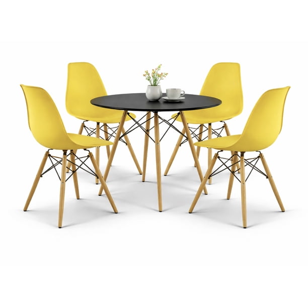 Comedor Oslo Redondo Negro para 4 Personas Sillas Oslo Amarillas