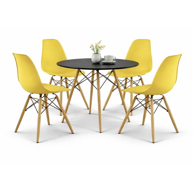 Comedor Oslo Redondo Negro para 4 Personas Sillas Oslo Amarillas