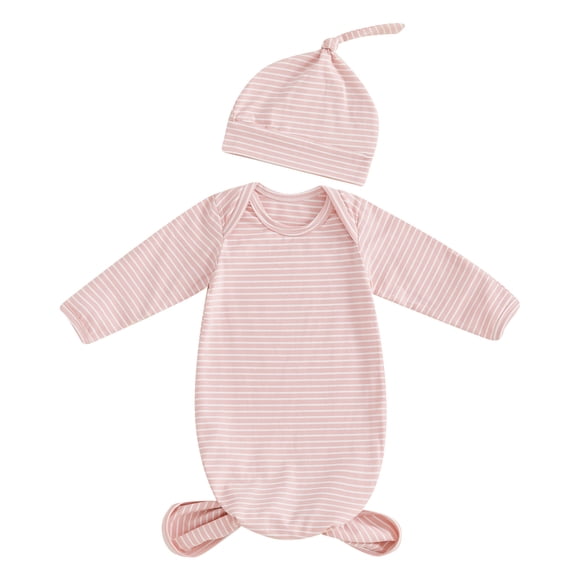 Newborn Baby Girl Clothes Cotton Bubble Romper for 0-3 Months Newborn Knotted Sleeping Bag Fetal Hat Set Baby Comfortable And Breathable Pajamas