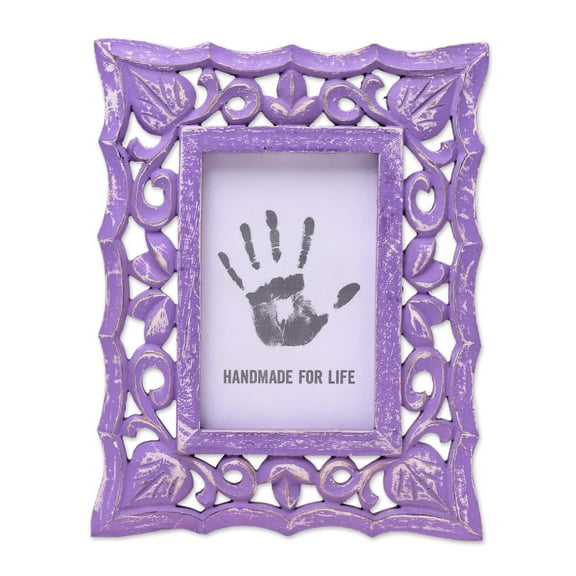 NOVICA Mango wood photo frame, 'Purple Bliss' (4x6)