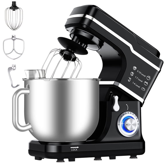 Soonbuy 7.5 Qt Stand Mixer, 660W Electric Kitchen Mixer, 10-Speed Tilt-Head Dough Mixer with Stainless Steel Bowl, Whisk, Beater, Dough Hook and Splash Guard for Baking