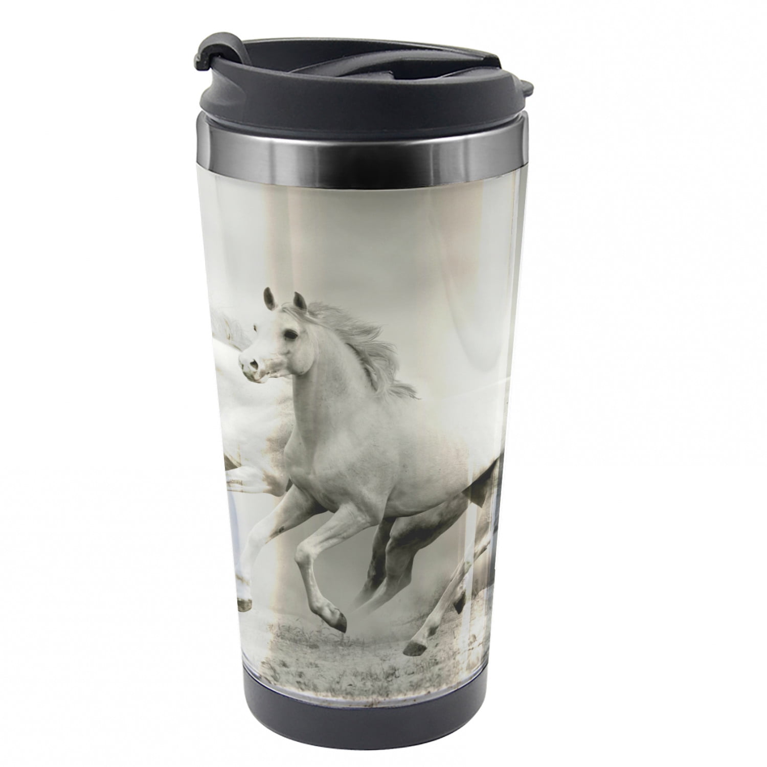 Horses Travel Mug, Horse Freedom Theme, Steel Thermal Cup, 16 oz, by