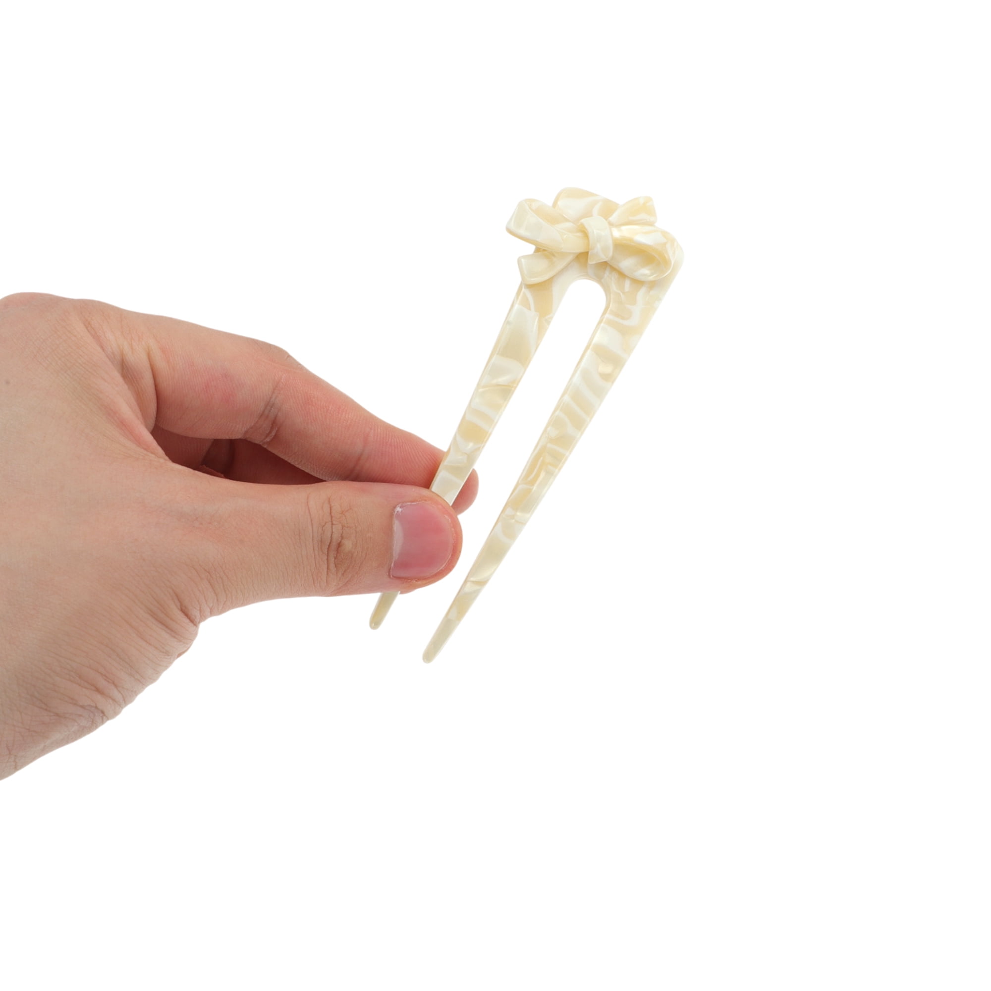 Unique Bargains Comfortable No Slip Bow Chignon Pin for Women 1 Pc Yellow and White