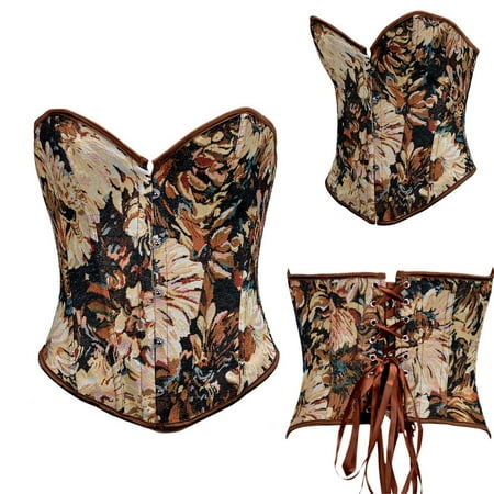SBYOJLPB Waist Cinchers Women Print Bandage Retro Sexy Court Vintage Corset Straps Tank Top Brown 8(L)