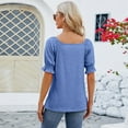 thumbnail image 3 of USSUMA Tops for Women Trendy Women's Tops Loose And Comfortable Leisure Short Sleeve Fashion Tops T-shirt Elegant Holiday Deals Blue Polyester XXL, 3 of 4