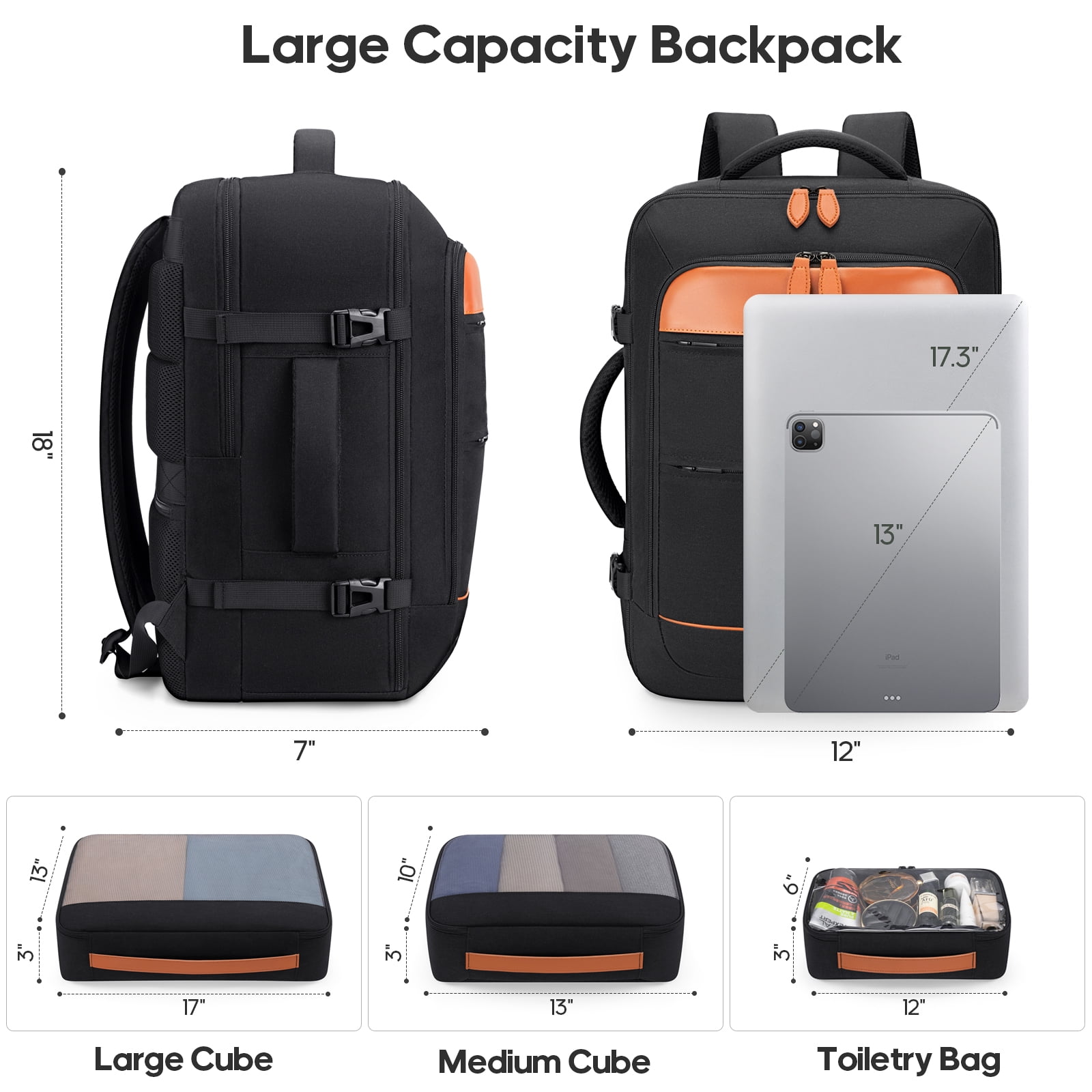 MIUSSE Hard Shell Luggage Sets 7 Pieces, 28/24/20 inch Suitcase Sets with Spinner Wheels & TSA Lock, Hard Case Luggage Set with Travel Backpack and Packing Cubes