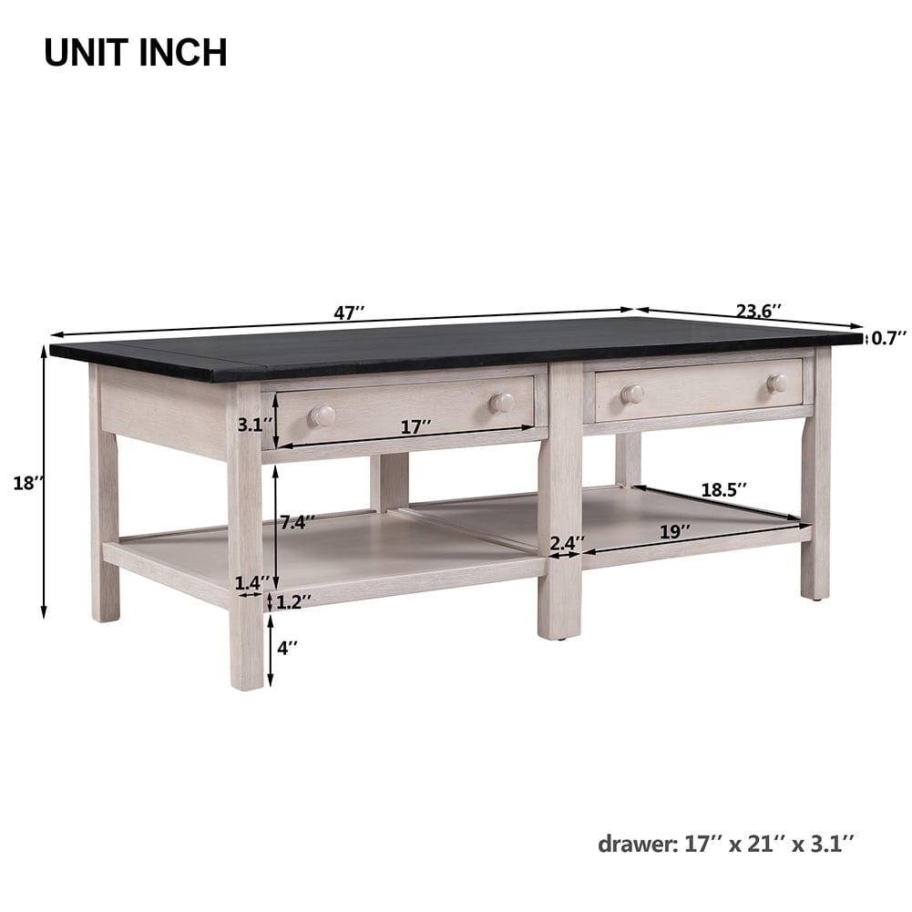 Resenkos Wooden Coffee Table with Open Styled Shelf Large Storage Space, Cocktail Table with Two Drawers for Living Room,Espresso & White